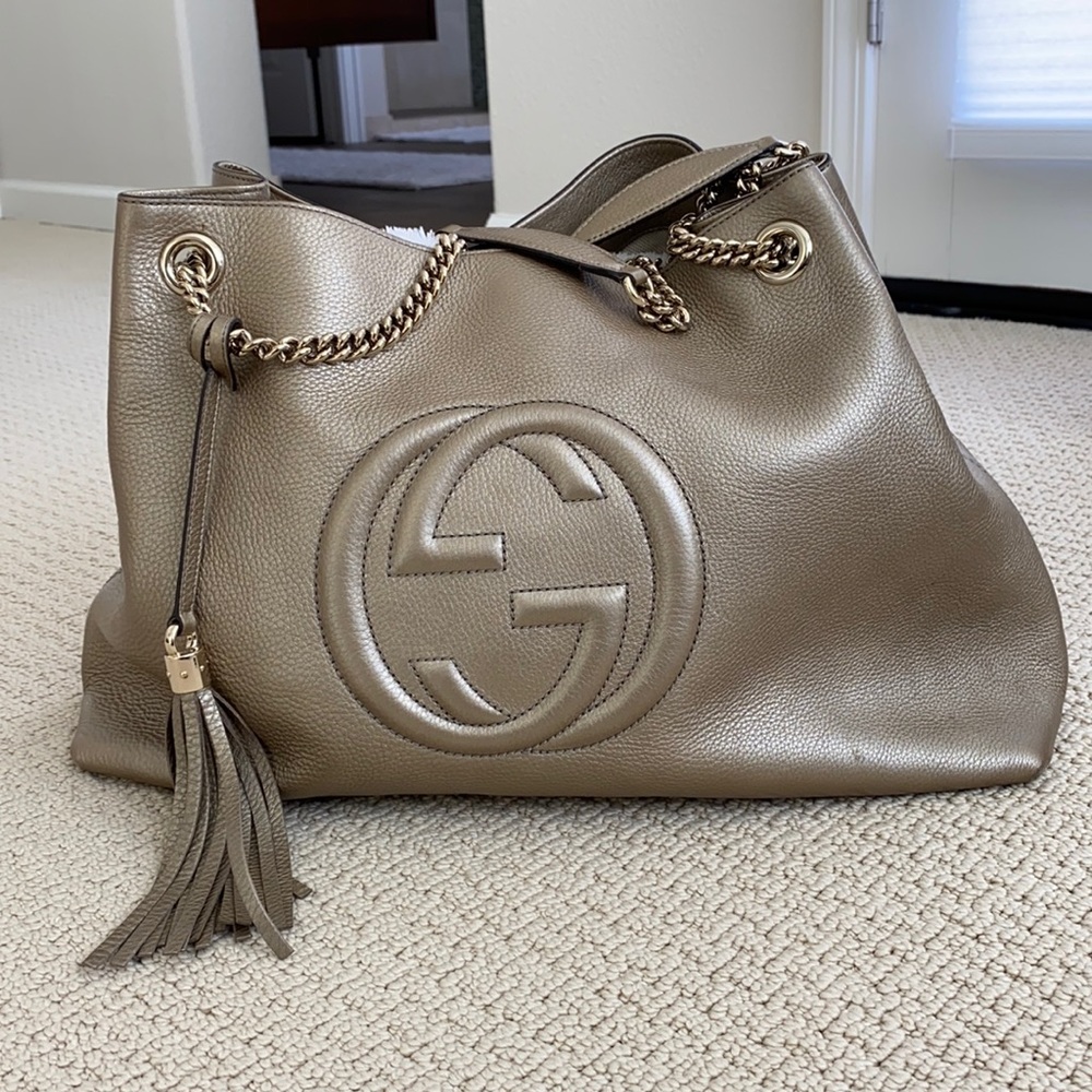 Gucci Bronze Metallic Leather Tote